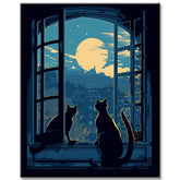 Painting by numbers: Cat in the nocturnal idyll